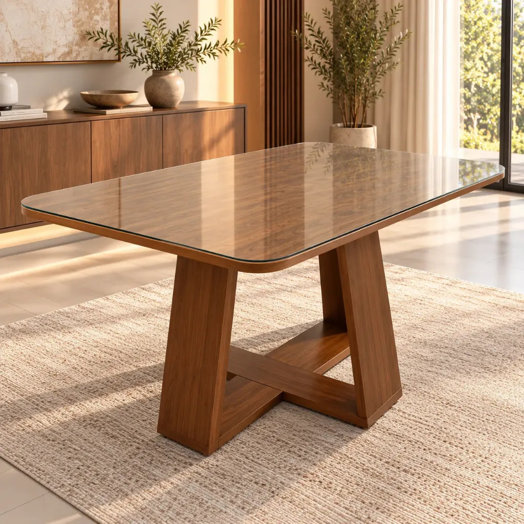LINS - Table à manger rectangle Plateau Blanc Pieds en Chêne