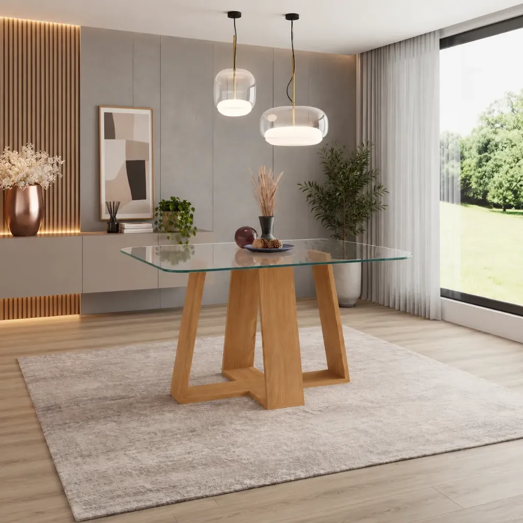 [TABLE-LINS-SC155-128] LINS - Table à manger rectangle Plateau Blanc Pieds en Chêne
