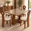 LINS - Table à manger Carrée Plateau Blanc Pieds en Chêne + 4 chaises Kate marron