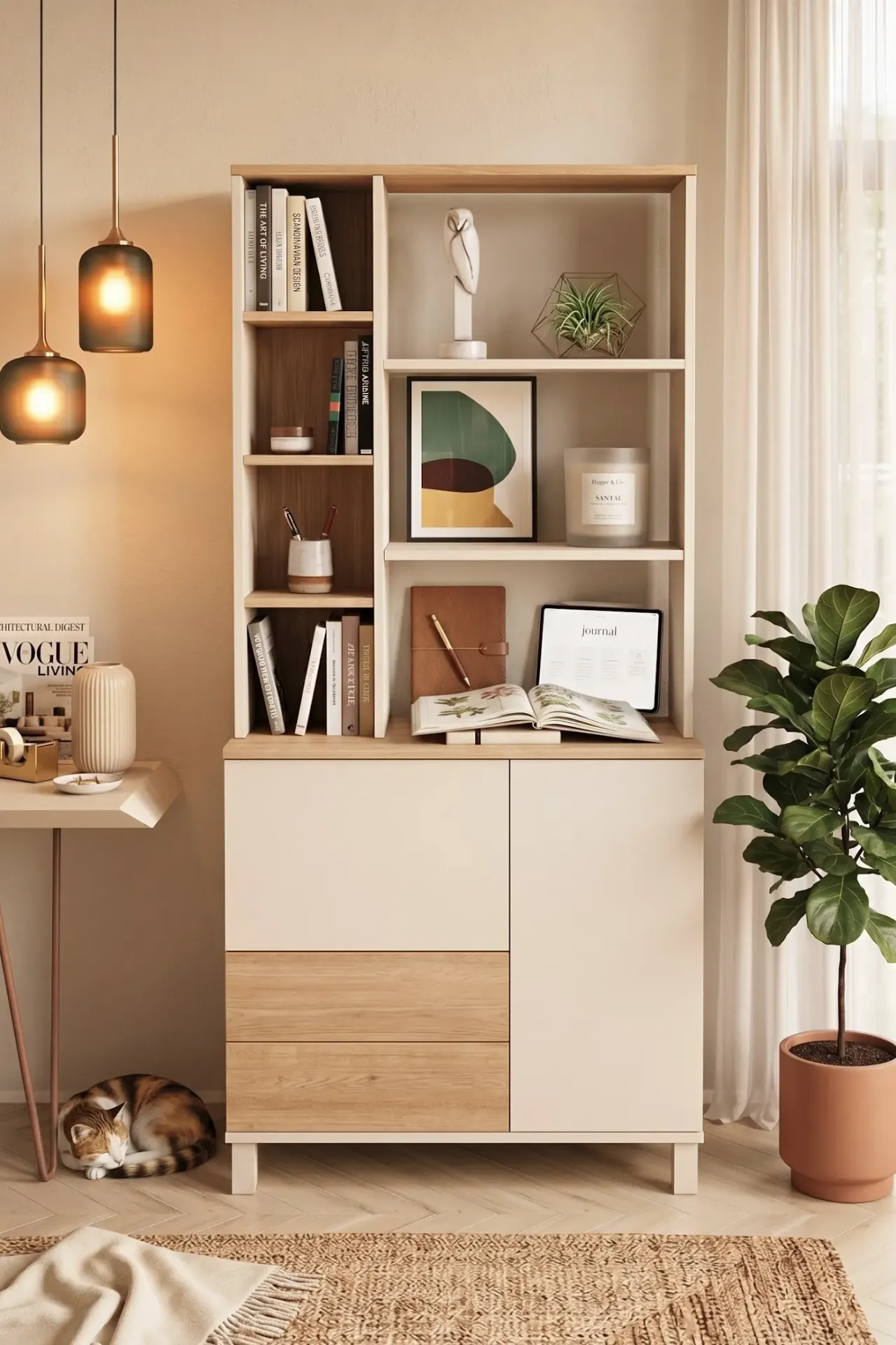 Blush Chêne - Bibliothèque moderne avec étagère
