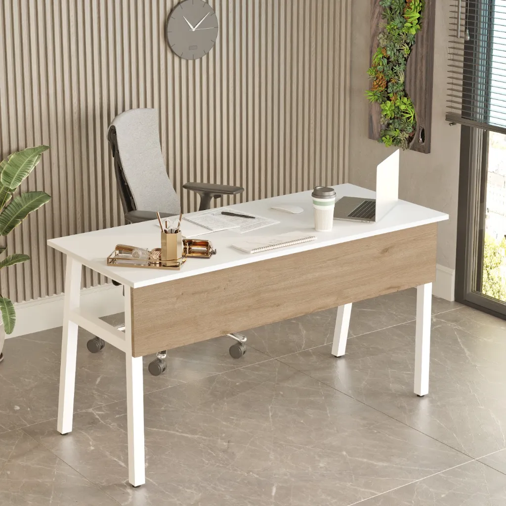 [BUREAU-MA5-SW] Alba - Bureau blanc et chêne avec tiroir intégré