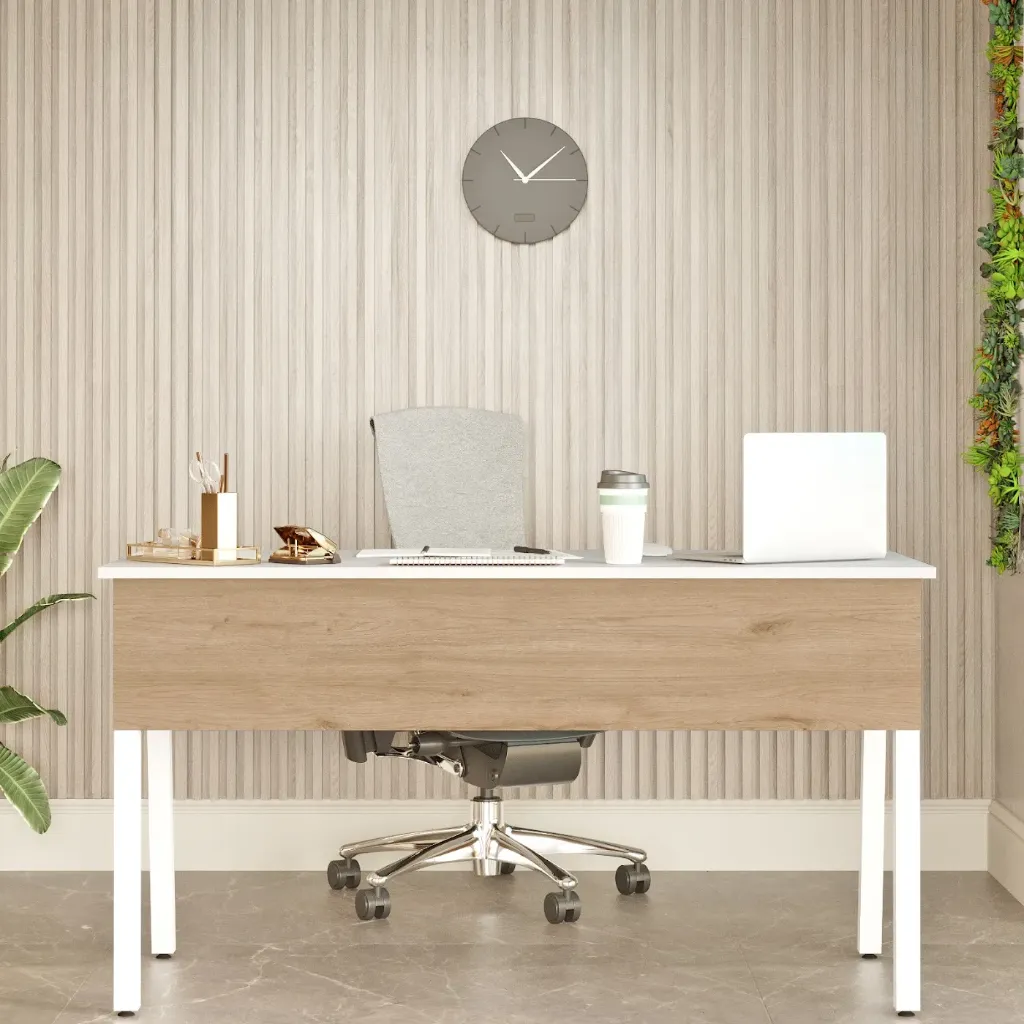 Alba - Bureau blanc et chêne avec tiroir intégré