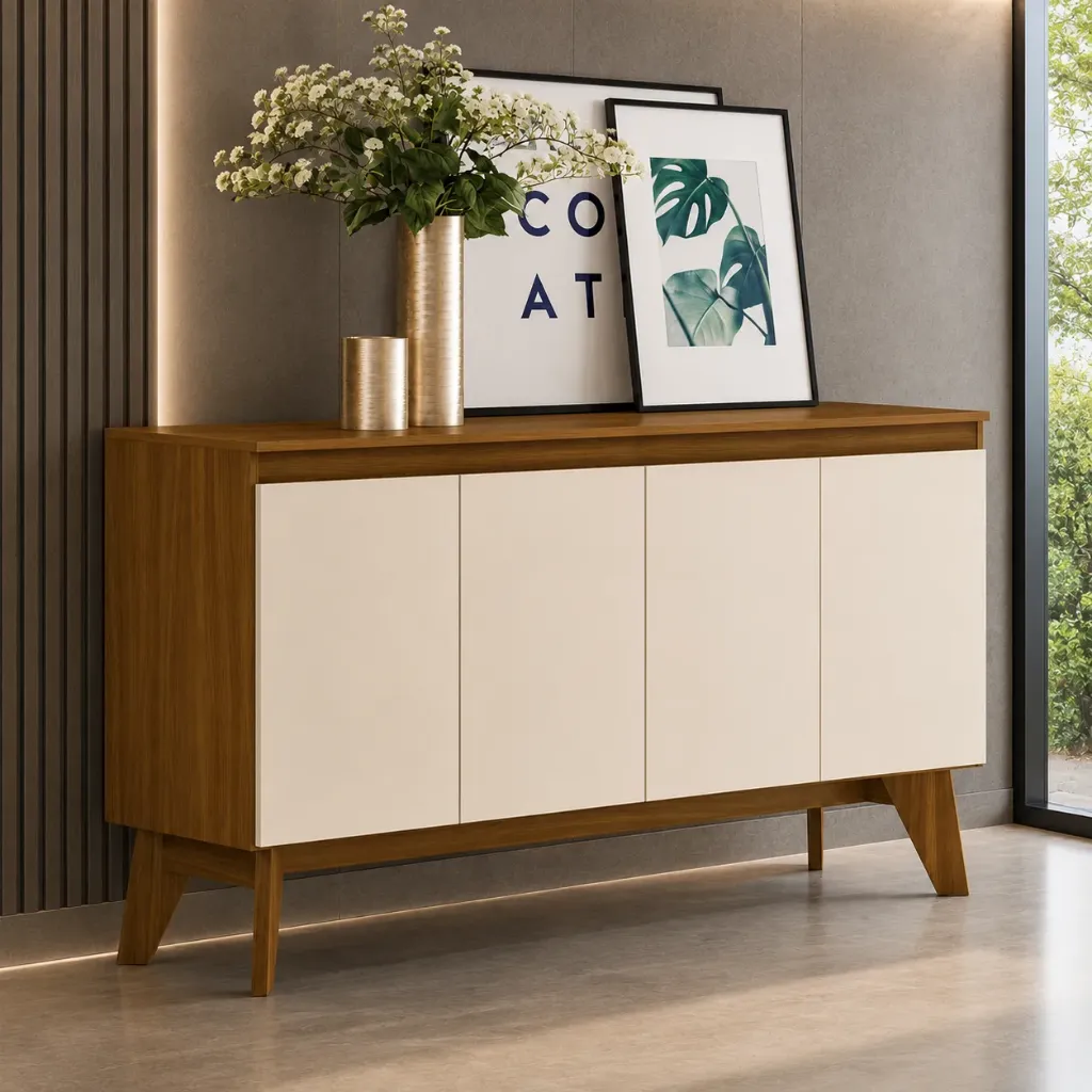 TERRA - Buffet minimaliste en chêne et blanc cassé