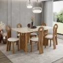 PACK Adriana - Table à manger rectangle Plateau en Verre Trempé effet laqué et Pieds en bois aesthetic + 6 chaises Kate