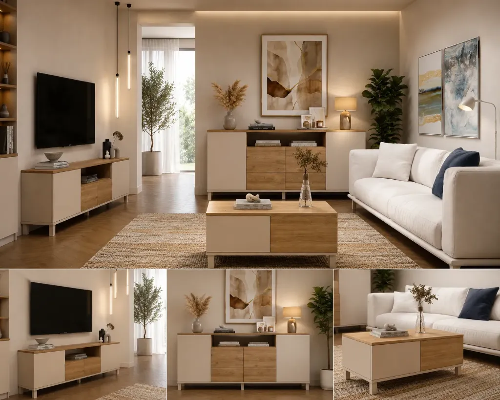 PACK Blush Chêne- Table TV + Table Basse + Buffet
