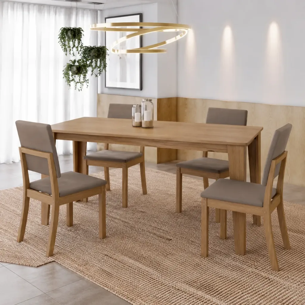 PACK Vittoria - Table à manger rectangle en Chêne + 6 chaises Milla Caramel