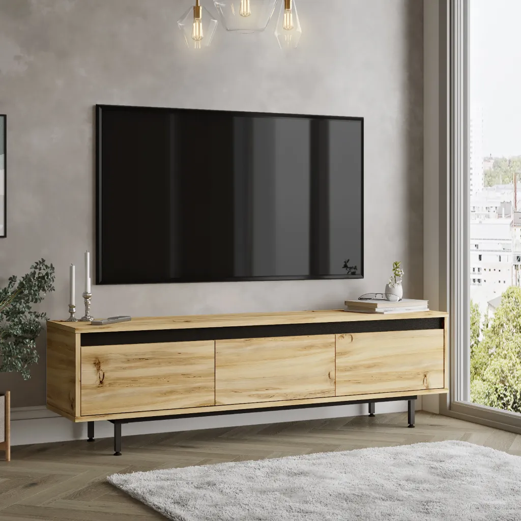 [LV1-KL-TV] TABLE TV 3 PORTES EN BOIS LV1-KL