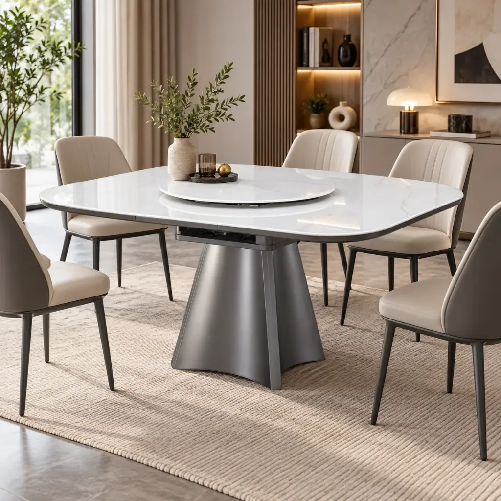 [TABLE-CT164] CHRYS - TABLE A MANGER EXTENSIBLE EN PIERRE DE CRYSTAL