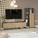 Opale - LIVING TV AVEC COLONNE MURALE CHÊNE ET GRIS