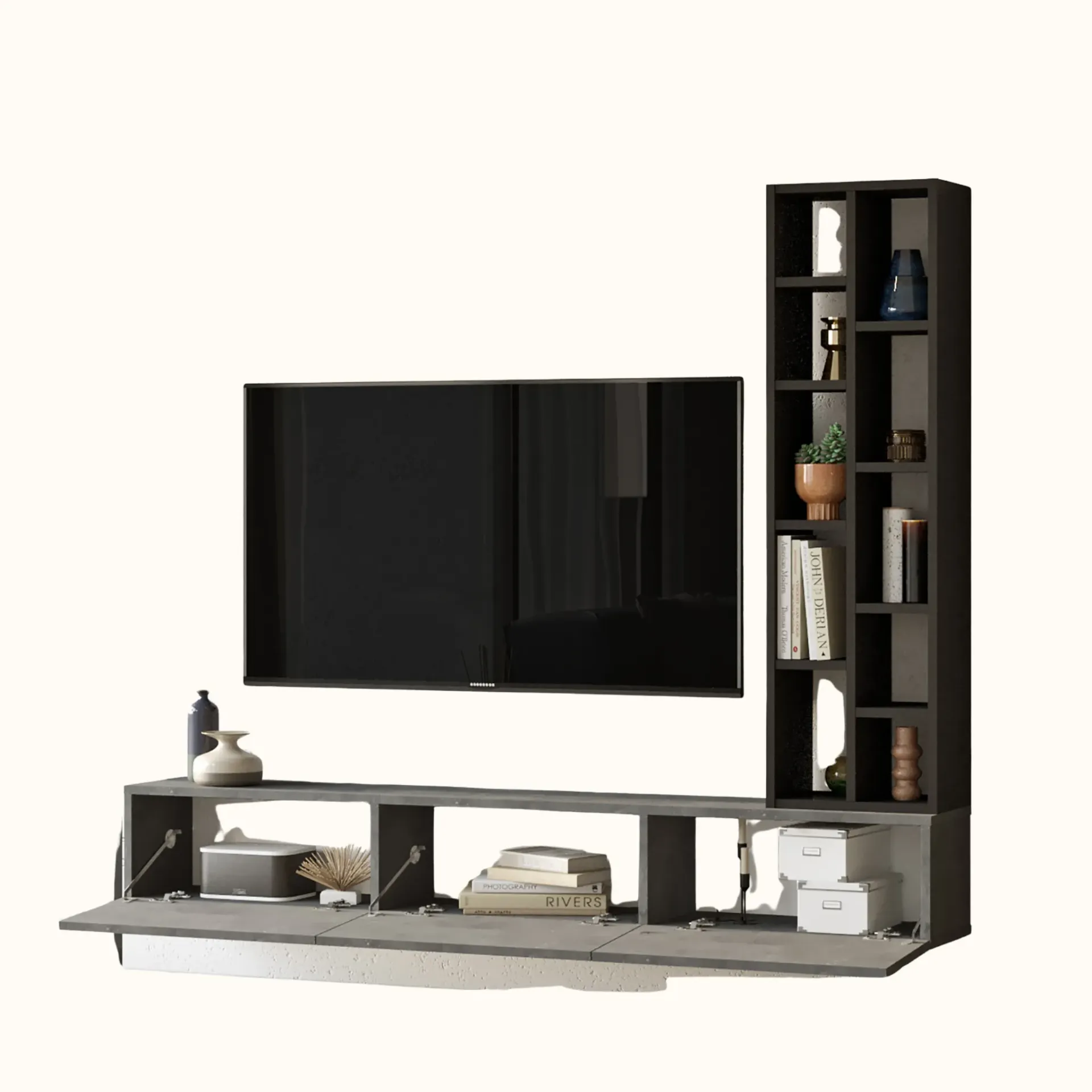 LIVING TV NOIR SUSPENDU AVEC COLONNE LV9-RL
