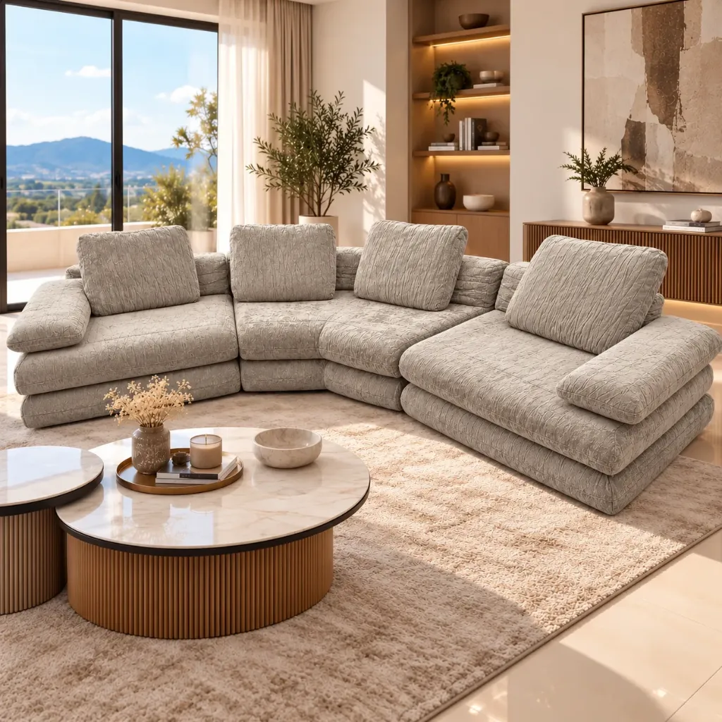 [SALON-6019KHAKI] Antalya - Canapé d'angle compressé en tissu (Beige)