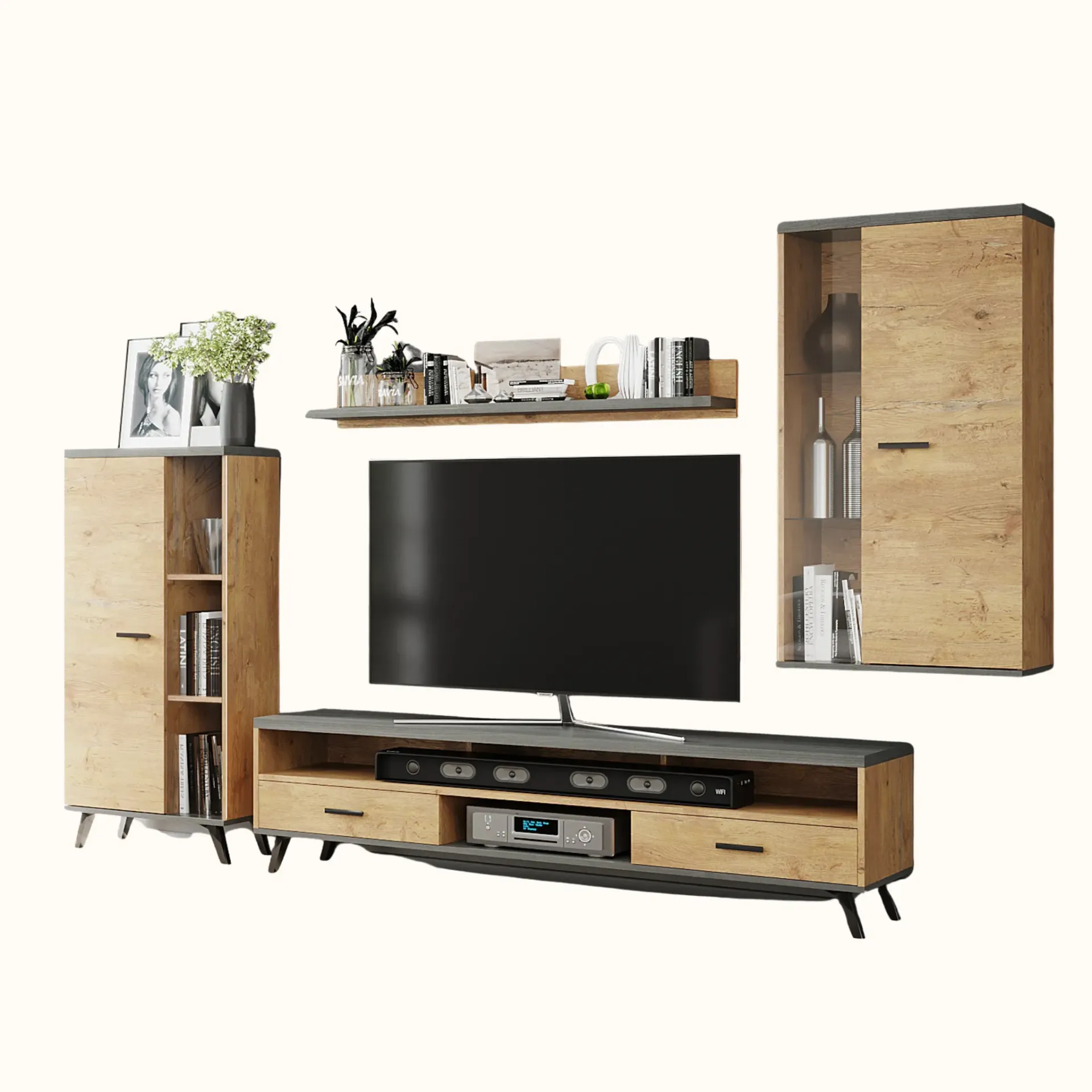 [MC-TTV-017] LIVING TV DAR EN BOIS AVEC COLONNES SUSPENDUE