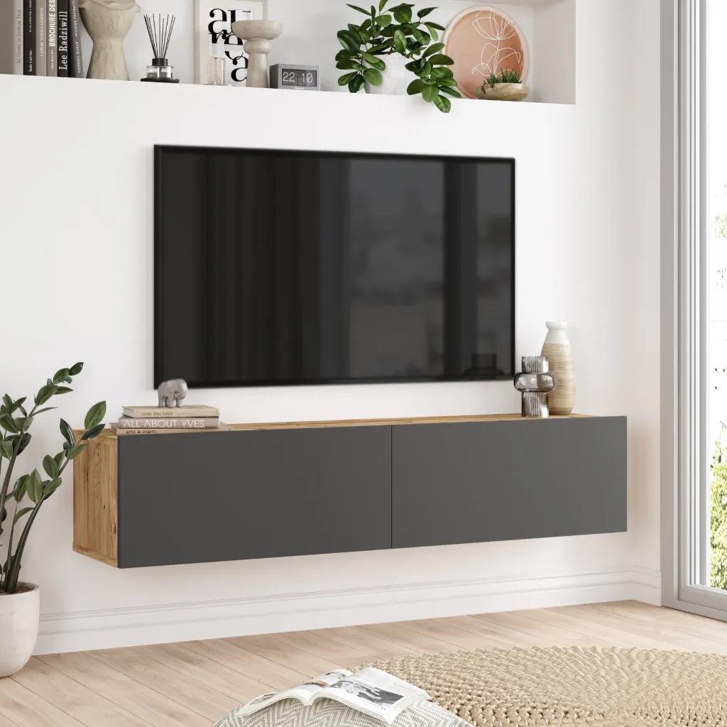 [FR10-AA-TV] TABLE TV GRISE SUSPENDUE  FR10-AA-TV