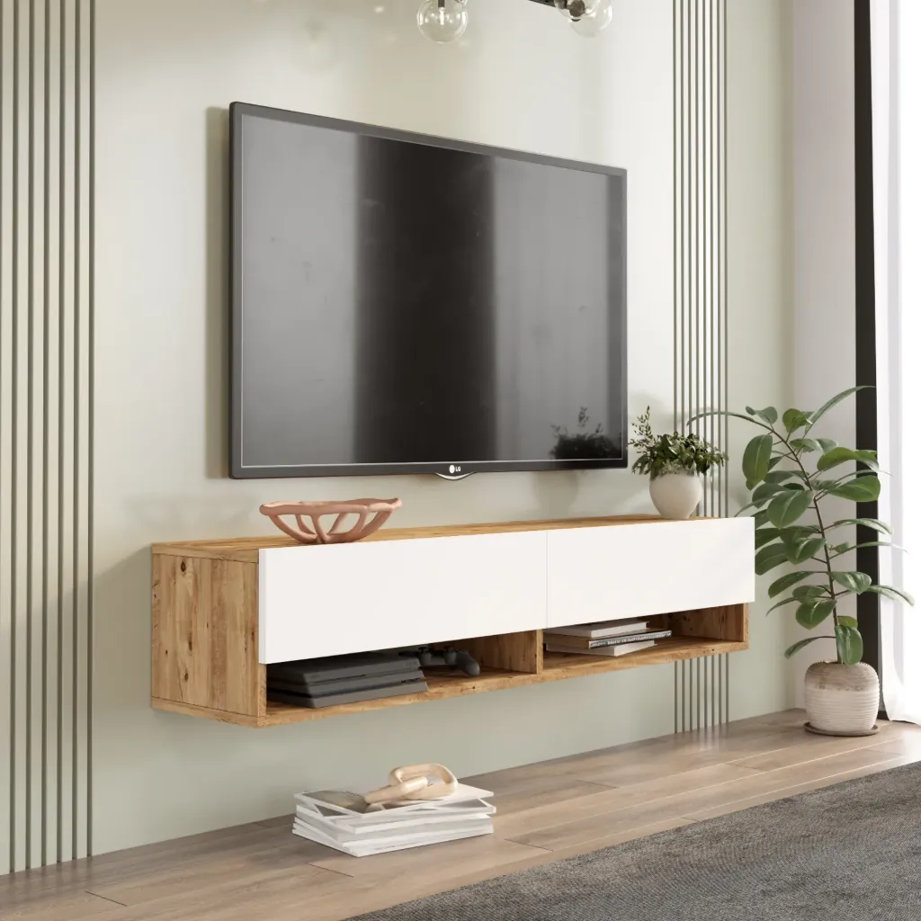 [FR11-AW-TV] TABLE TV SUSPENDUE BLANCHE EN BOIS FR11-AW-TV