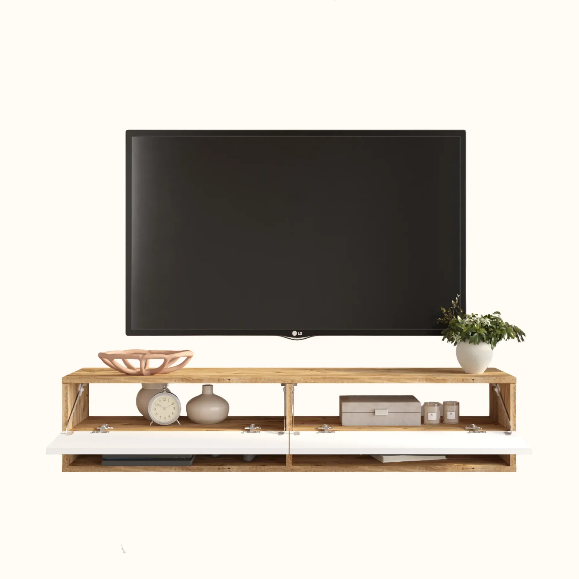 TABLE TV SUSPENDUE BLANCHE EN BOIS FR11-AW-TV